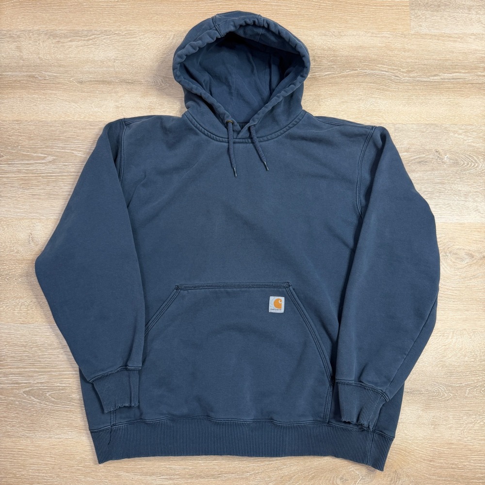 Carhartt Mens XL Navy Blue Midweight Hooded Sweatshirt K121 Workwear Hoodie